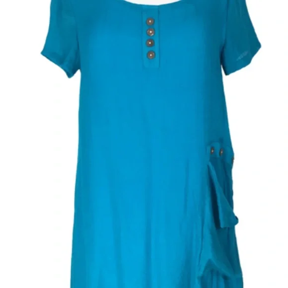 Miss Nikky Aqua Blue Short Sleeve Scooped Neck Layered Shift Dress size Medium - Picture 8 of 15